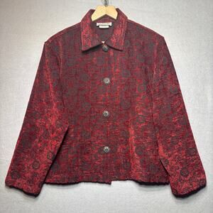 Vtg Touch O Blue Red Black Burnout Button Jacket Top M Boho Retro Indie Edgy